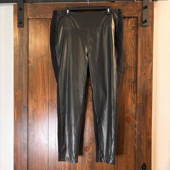 Calvin Klein Plus Size 0X Black Faux-Leather Front Leggings NWOT
