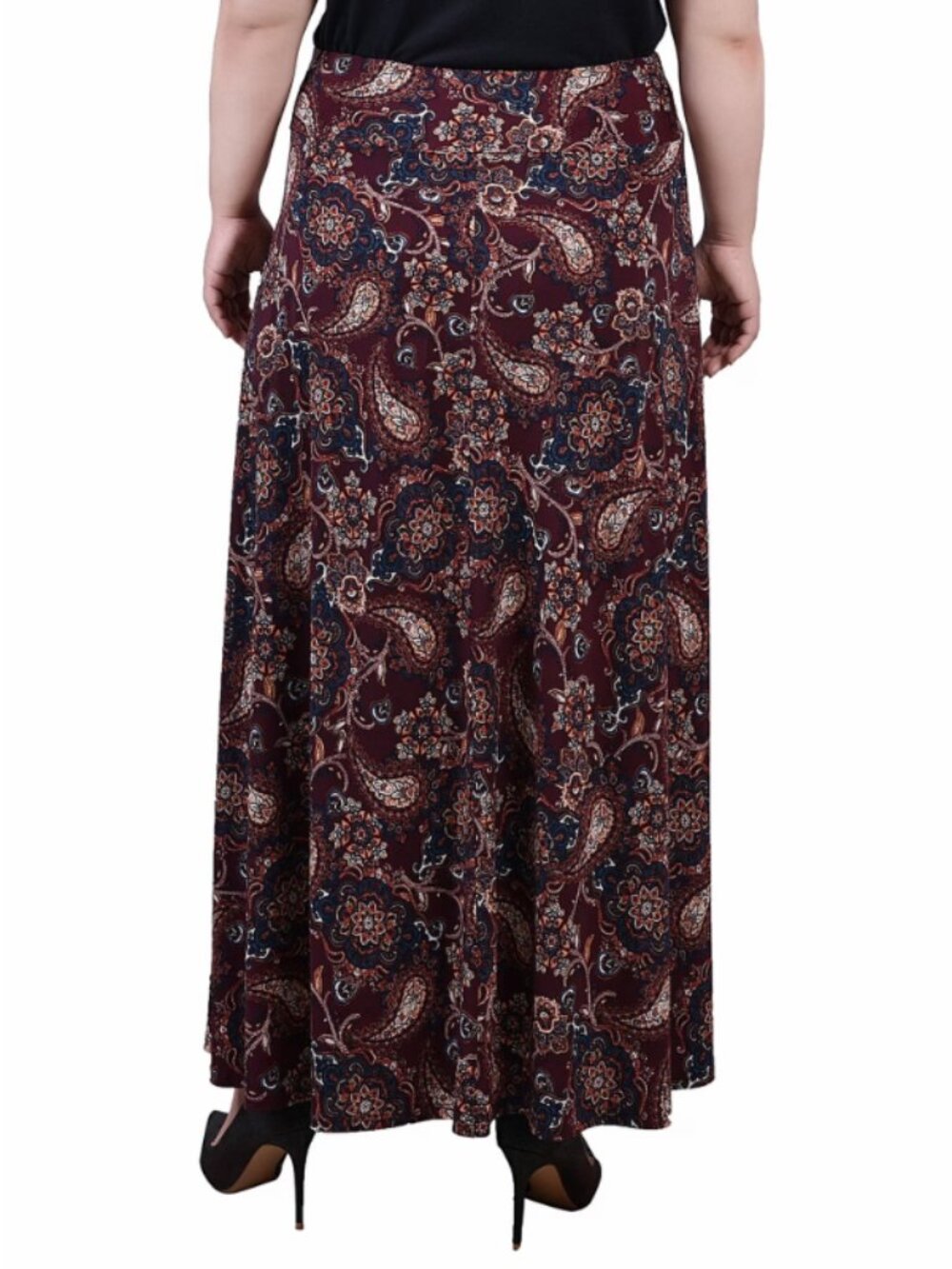 NY Collection Plus Size 2X Brown Paisley Maxi Skirt with Sash Tie NWT