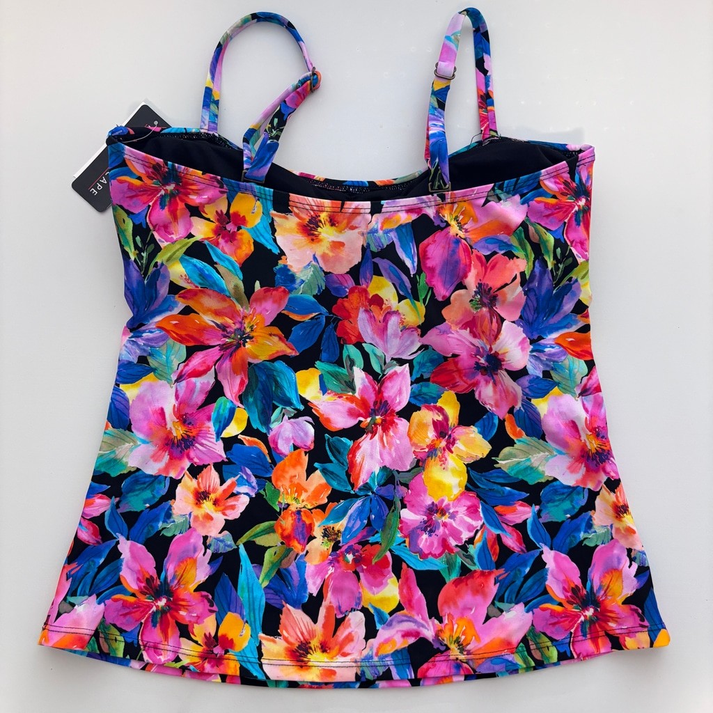 Island Escape Women's 10 Multicolor Tahiti Floral-Print Ruffled Tankini Top NWT