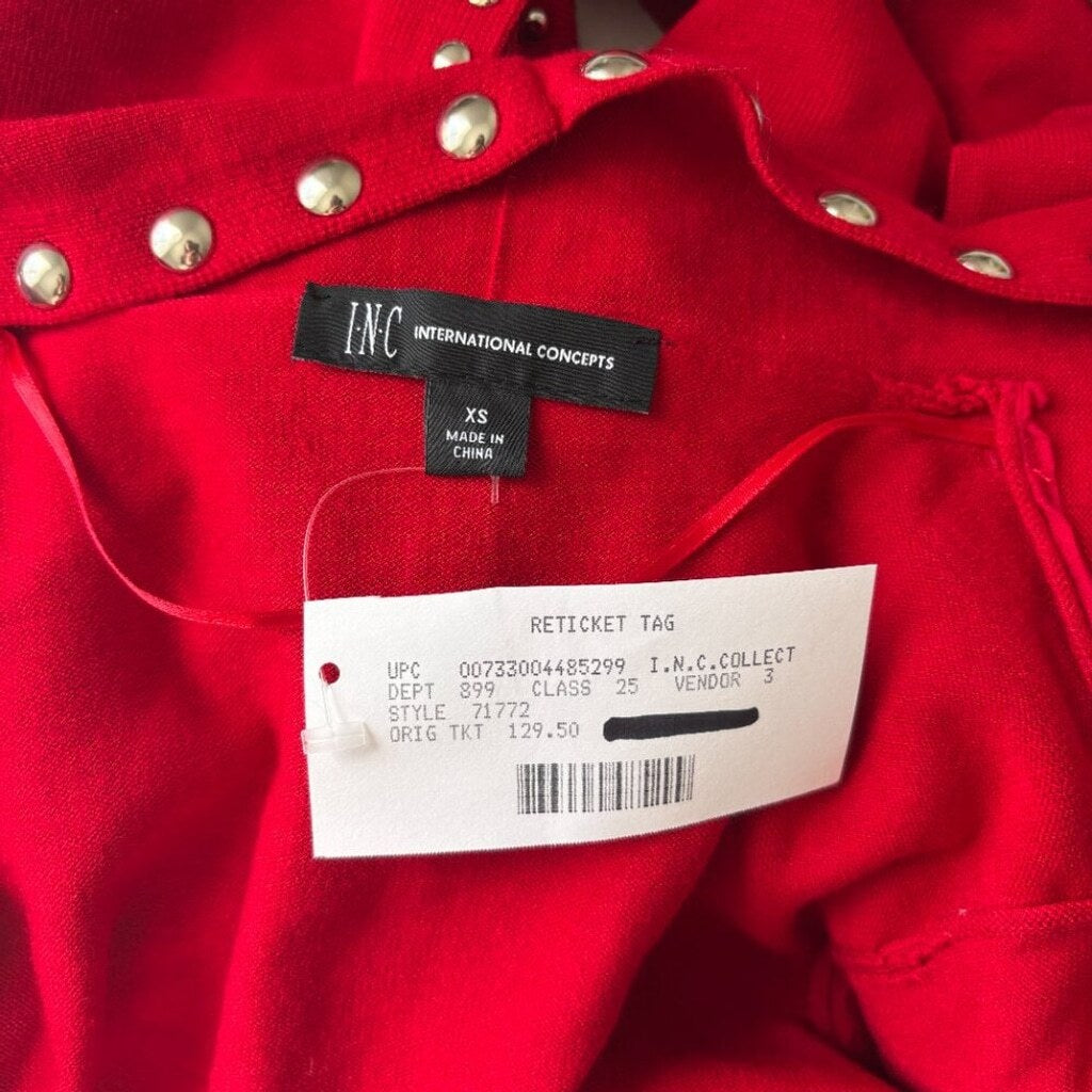 INC International Concepts XS Silver Studded Red Long Belted Cardigan NWT