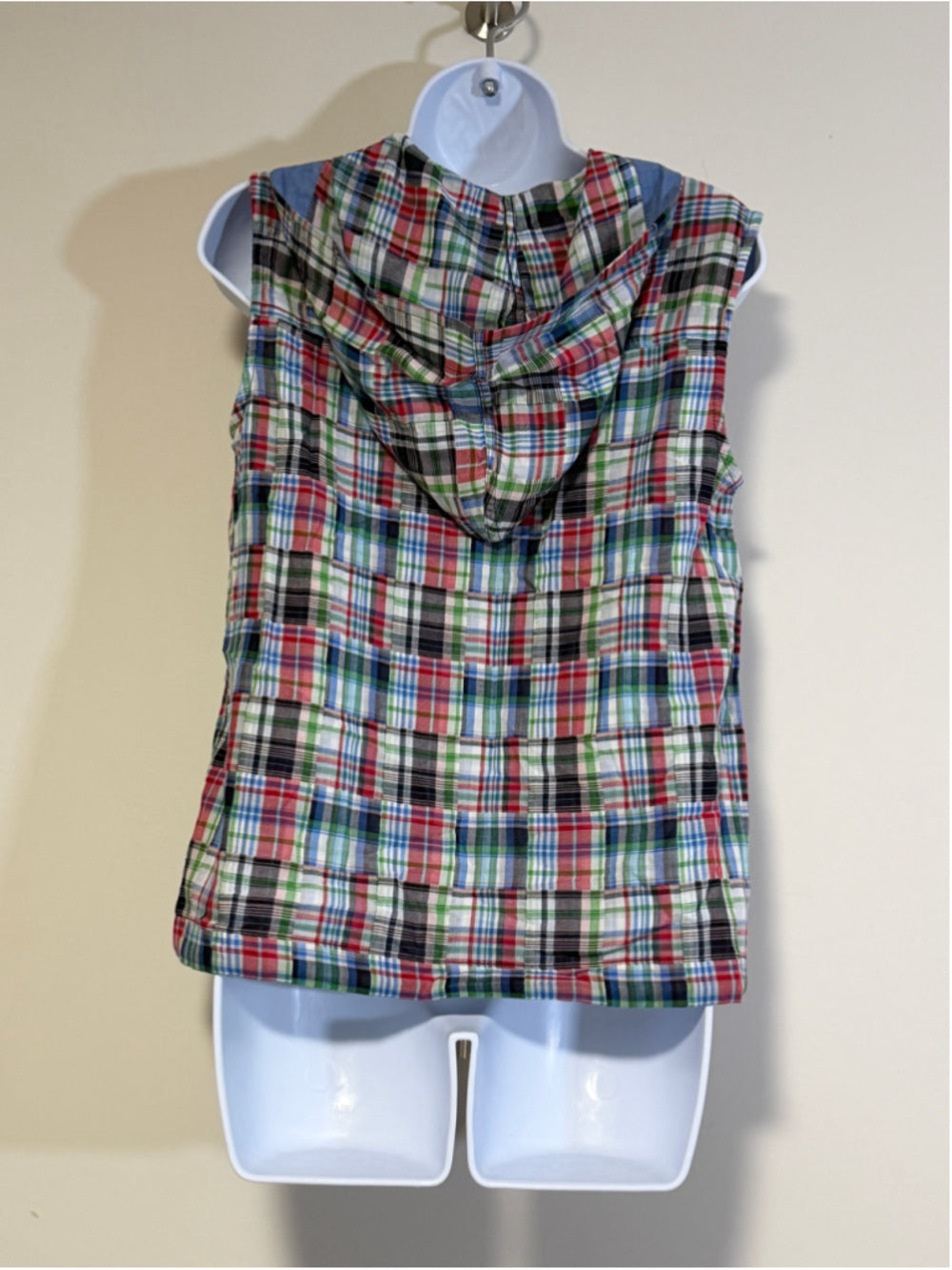 Nautica Jeans Size Extra Small Patchwork Plaid Cotton Sleeveless Hooded Top NWT