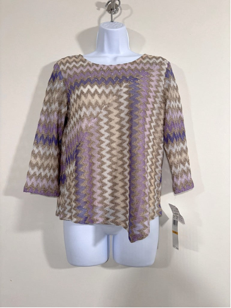 Alfred Dunner Size Small Petite Metallic Chevron Sparkle Embellished Top NWT
