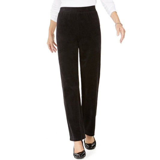 Karen Scott Petite Black Velour Elastic-Waist Pants NWT
