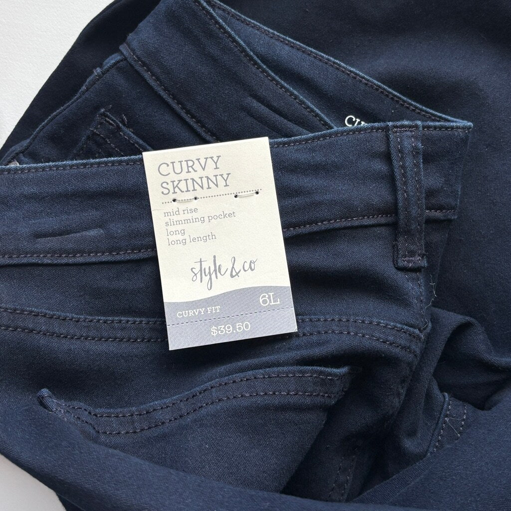 Style & Co. Women's Size 6L Curvy-Fit Blue Rinse Wash Mid-Rise Skinny Jeans NWT