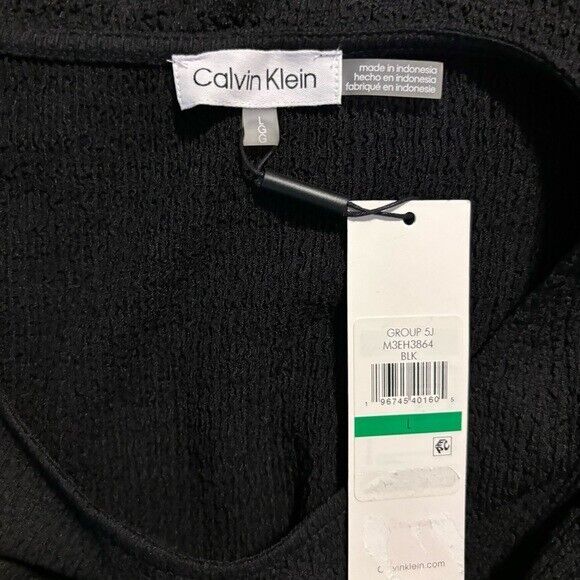 CALVIN KLEIN Black Cap Sleeve Pleated V-Bodice Textured Blouse NWT