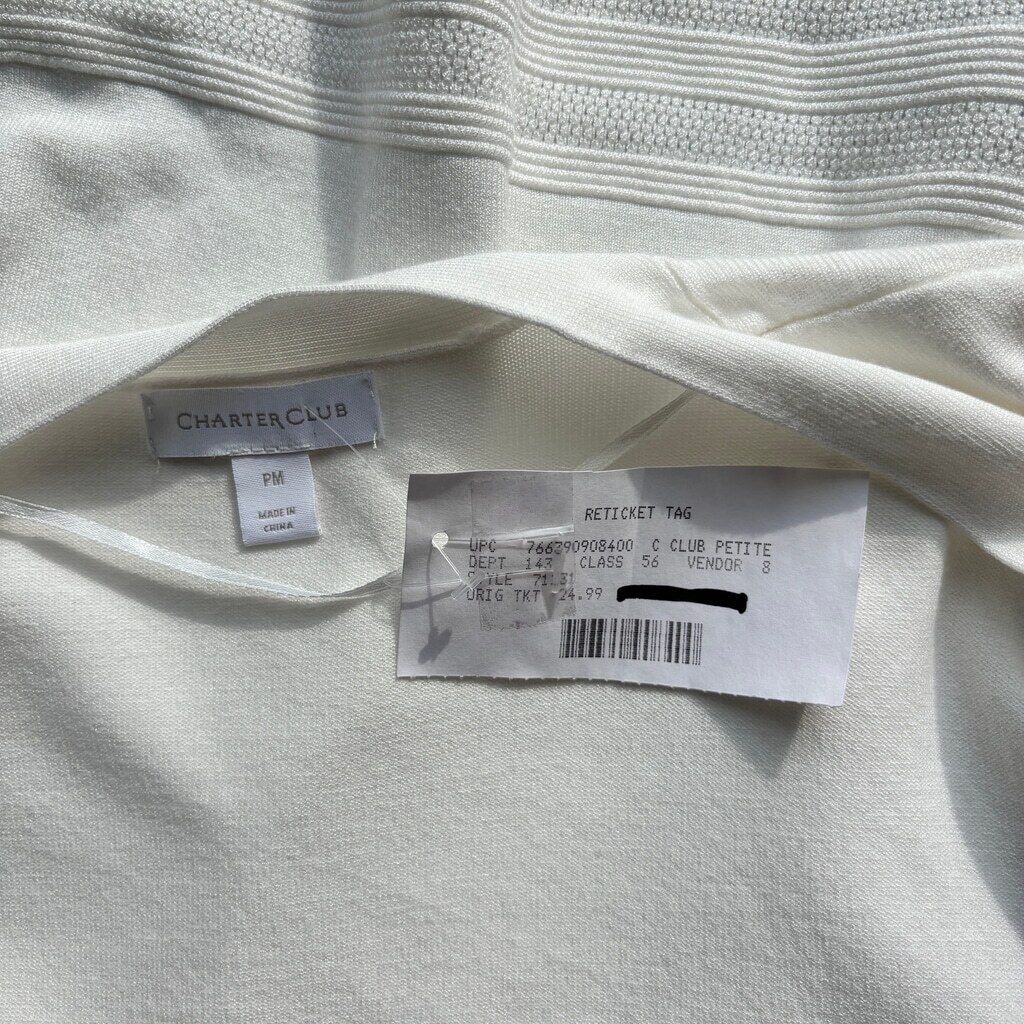 Charter Club Women's Medium Petite Cloud White Ribbed Open-Front Cardigan NWT