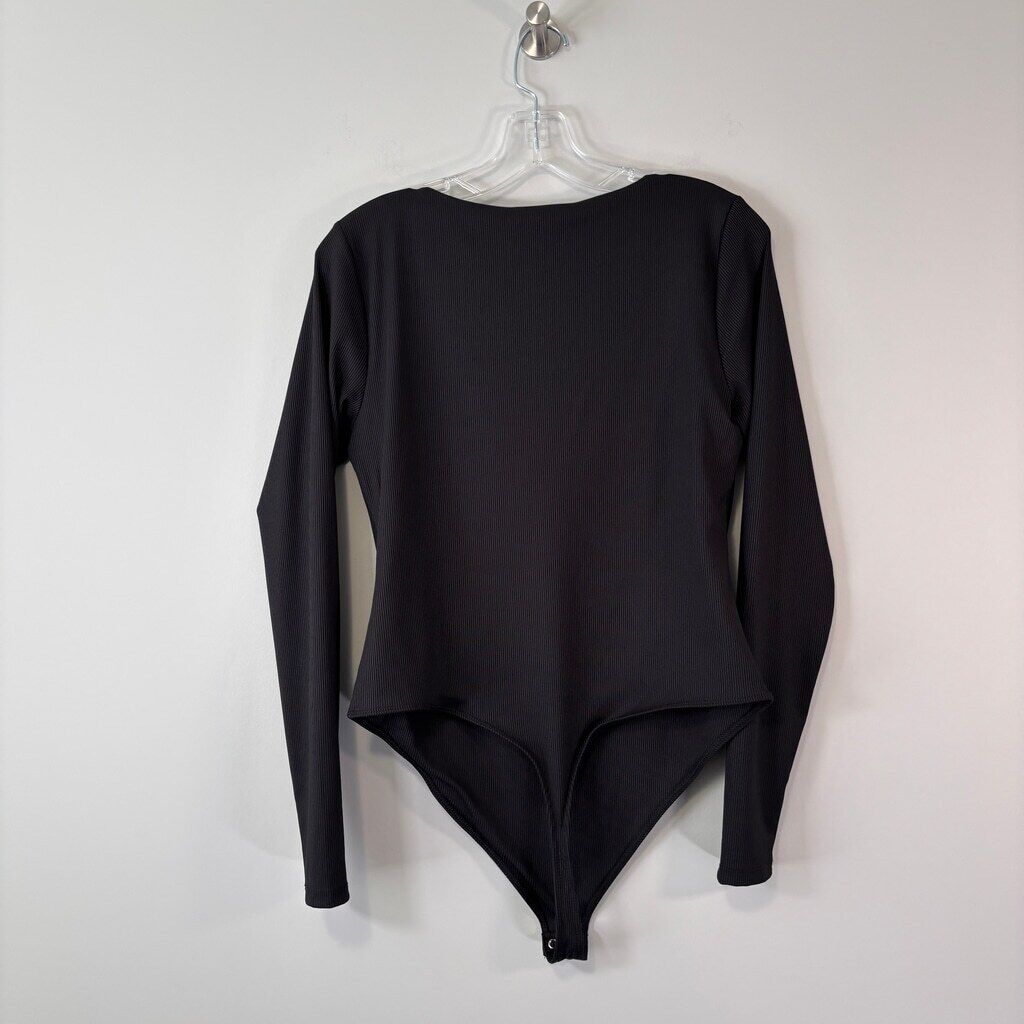 And Now This Women's XL Black Double-Layered Ribbed Sweetheart-Neck Bodysuit NWT