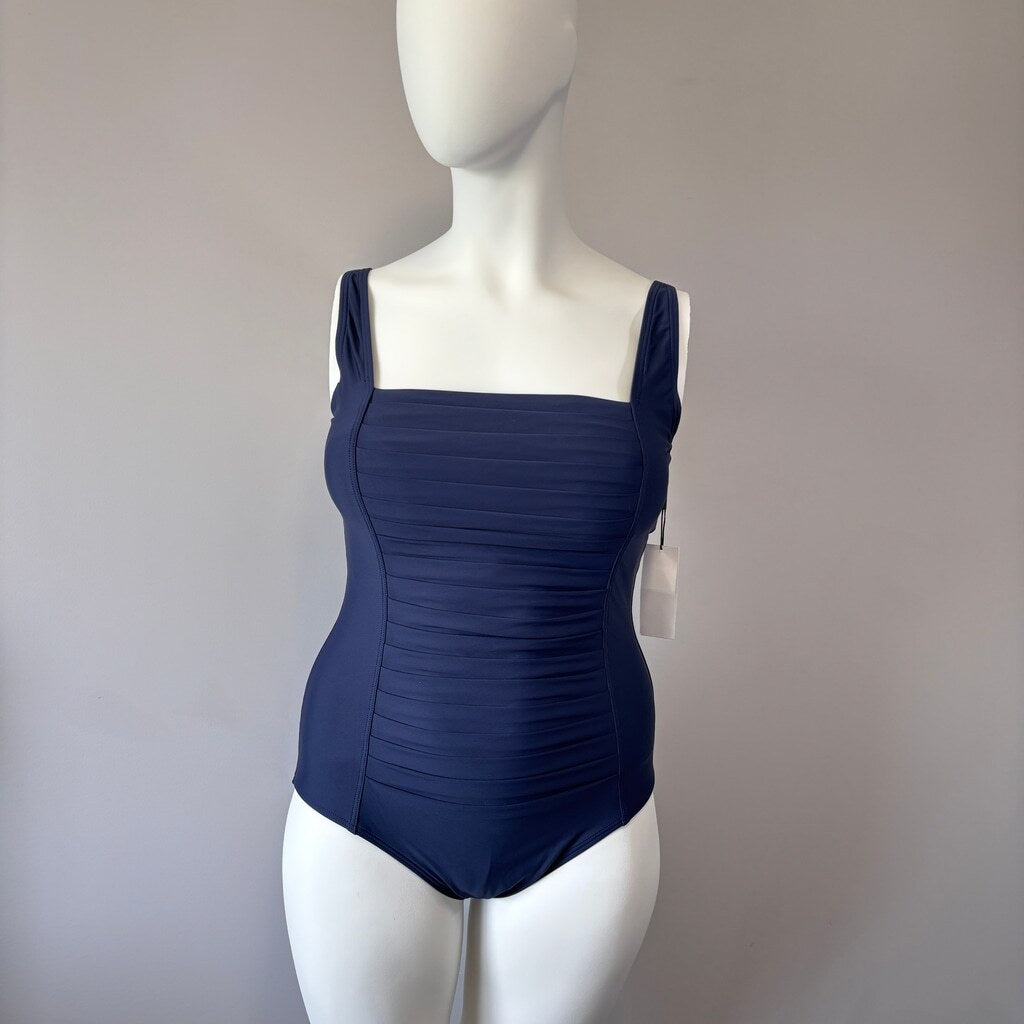 Calvin Klein Women's Size 16 Navy Pleated One-Piece Designer Swimsuit NWT