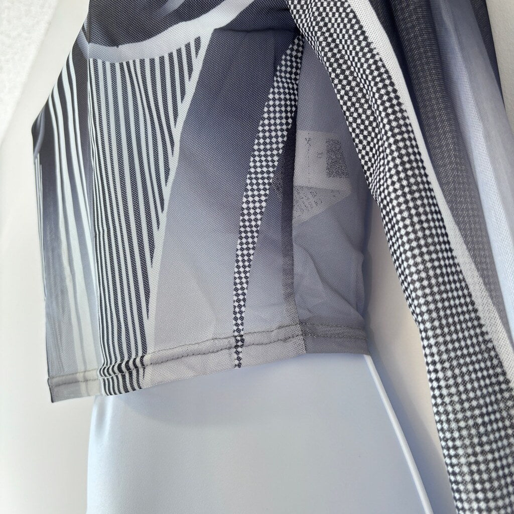 SHEIN ICON Women's Size S Gray Cyber Graphic Print Casual Sheer Crop Top NIB