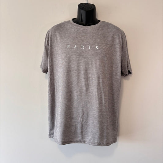 SHEIN Men's Minimalist Gray Paris Graphic T-Shirt Casual Streetwear NIB