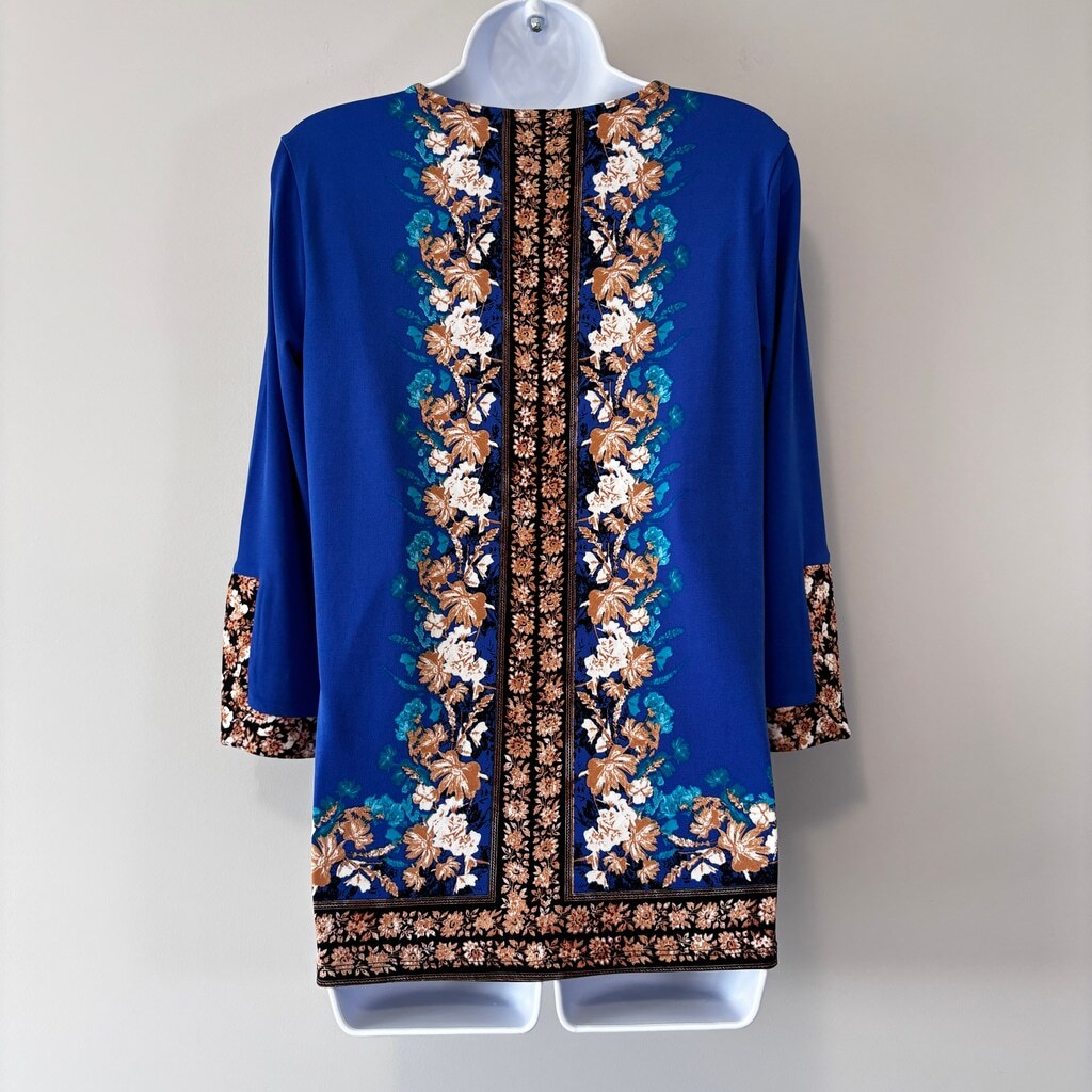 JM Collection Women's Small Petite Dark Blue Enchantment Floral Tunic NWT.