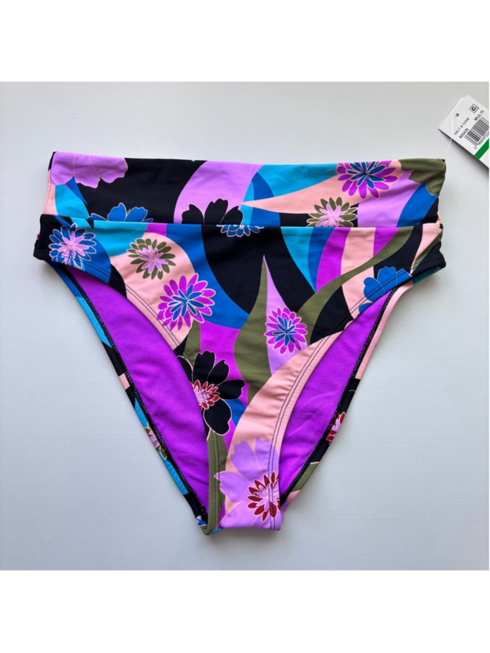 Salt + Cove Women's Purple & Multicolor High-Waist Bikini Bottoms NWT