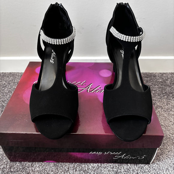 Easy Street Women's 11W Black Strappy Rhinestone Flash Heeled Dress Shoes NIB