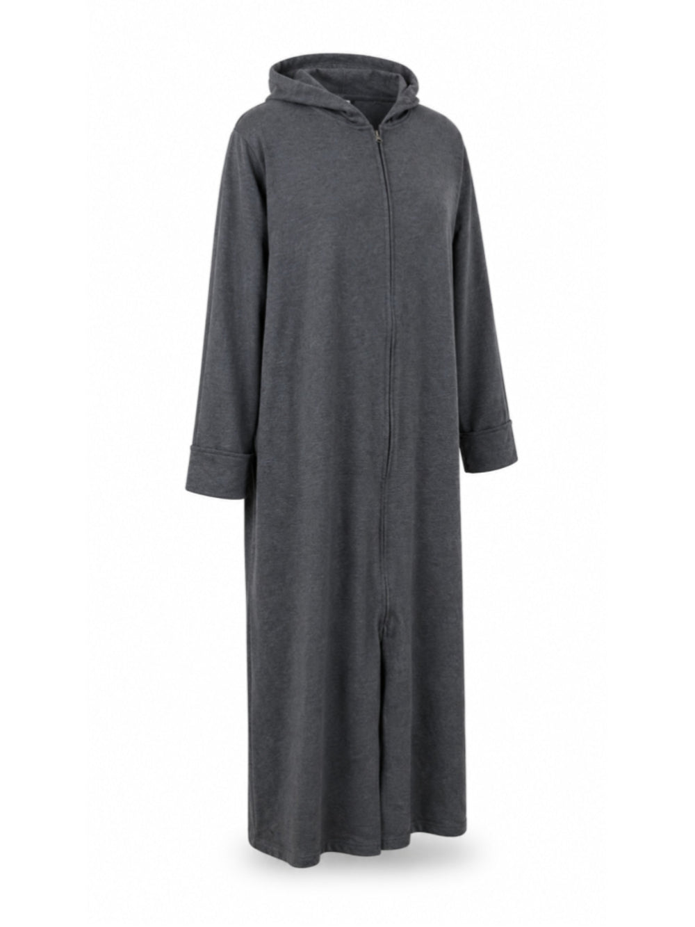 Dreams & Co Size Large Gray Hooded Zip Front Lounger Maxi / Full Length Robe NWT