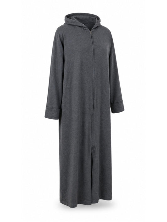 Dreams & Co Size Large Gray Hooded Zip Front Lounger Maxi / Full Length Robe NWT