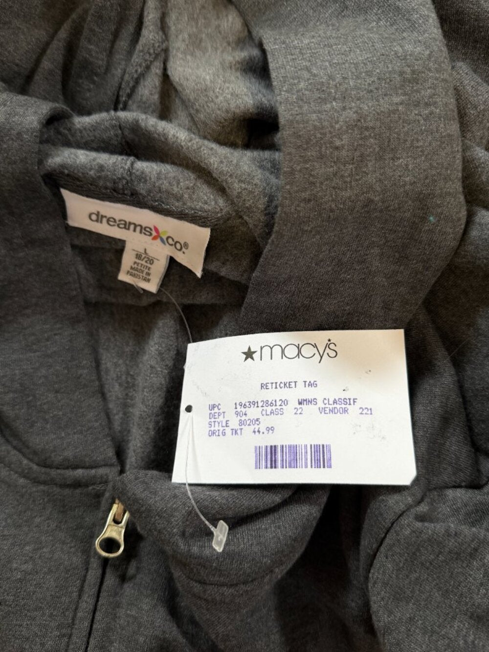 Dreams & Co Size Large Gray Hooded Zip Front Lounger Maxi / Full Length Robe NWT