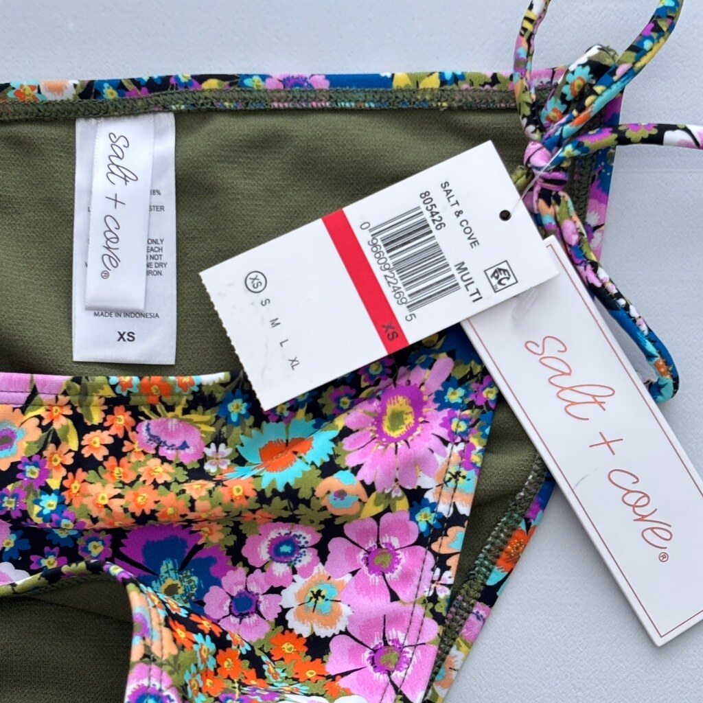 Salt + Cove Women's Multicolor Flower Burst Side-Tie Bikini Bottoms NWT