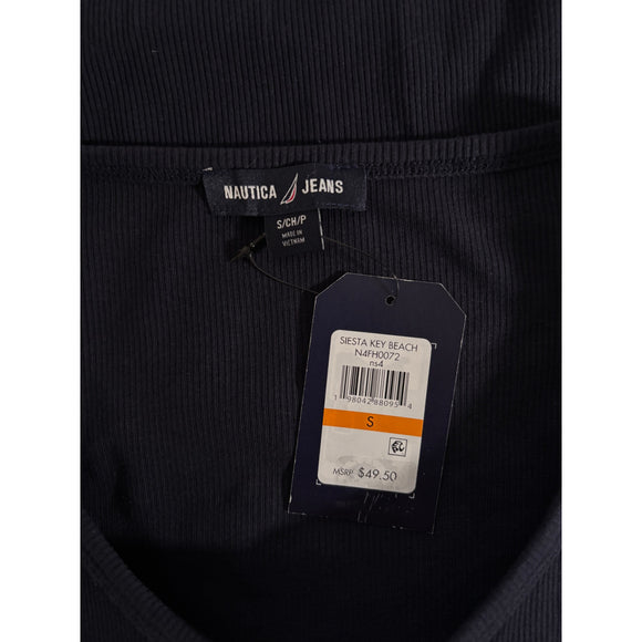 Nautica Jeans Women’s Small Navy Ribbed Short-Sleeve Top NWT