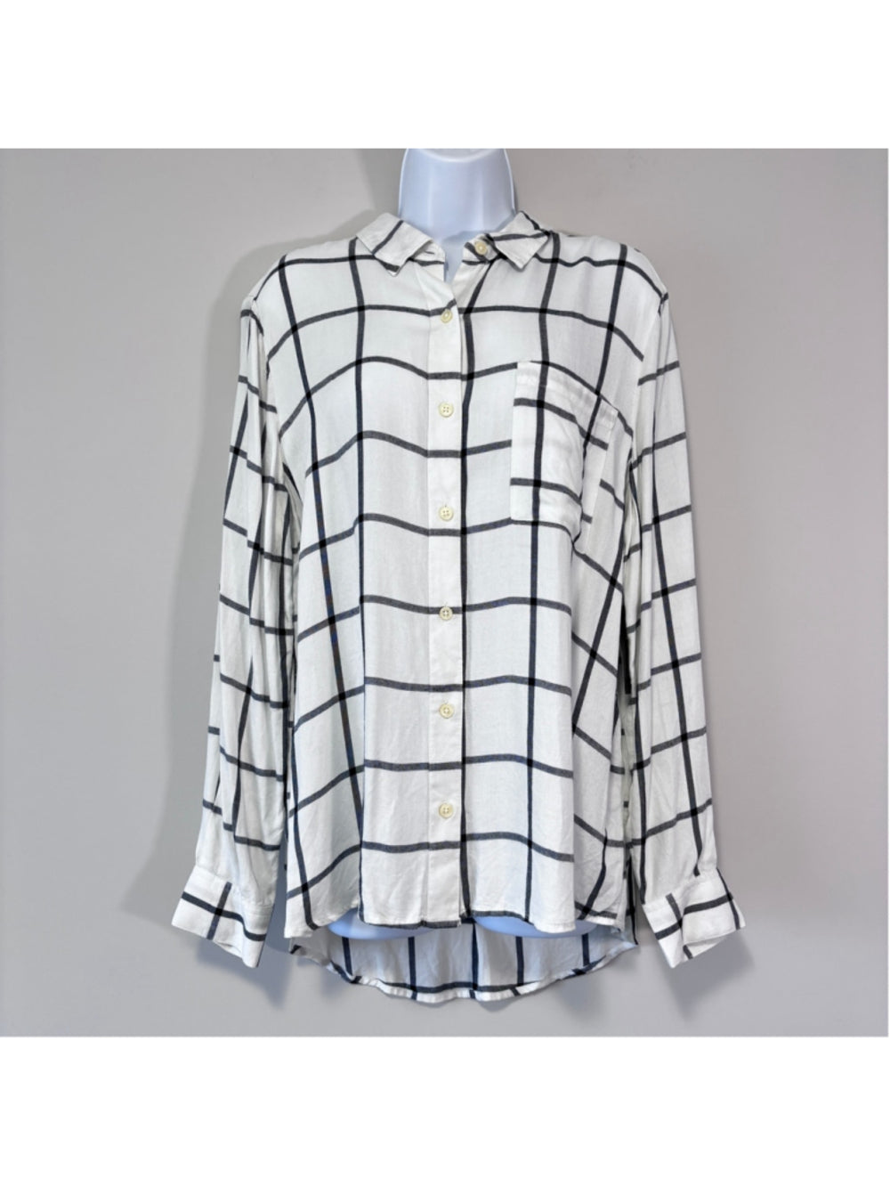 Style & Co Women's Large White Plaid Button-Front Collared Shirt NWT