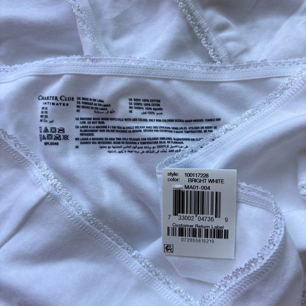 Charter Club Size XL 100% Cotton 3 Pack of White Brief Underwear NWT XL51