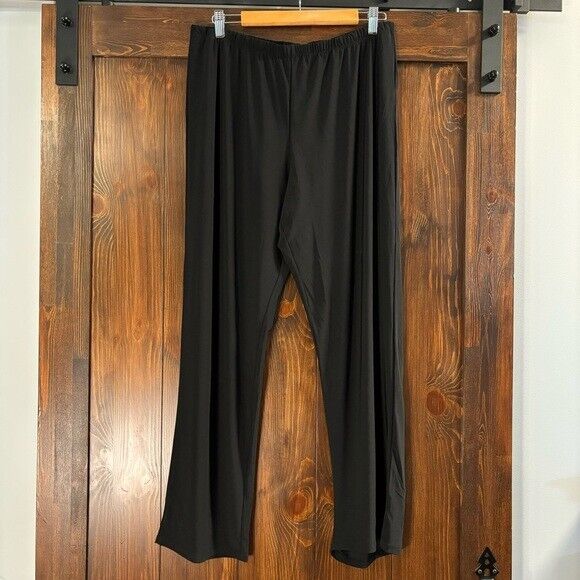NY COLLECTION Petite Pull-On Straight-Leg Black Stretchy Elastic Waist Pants NWT