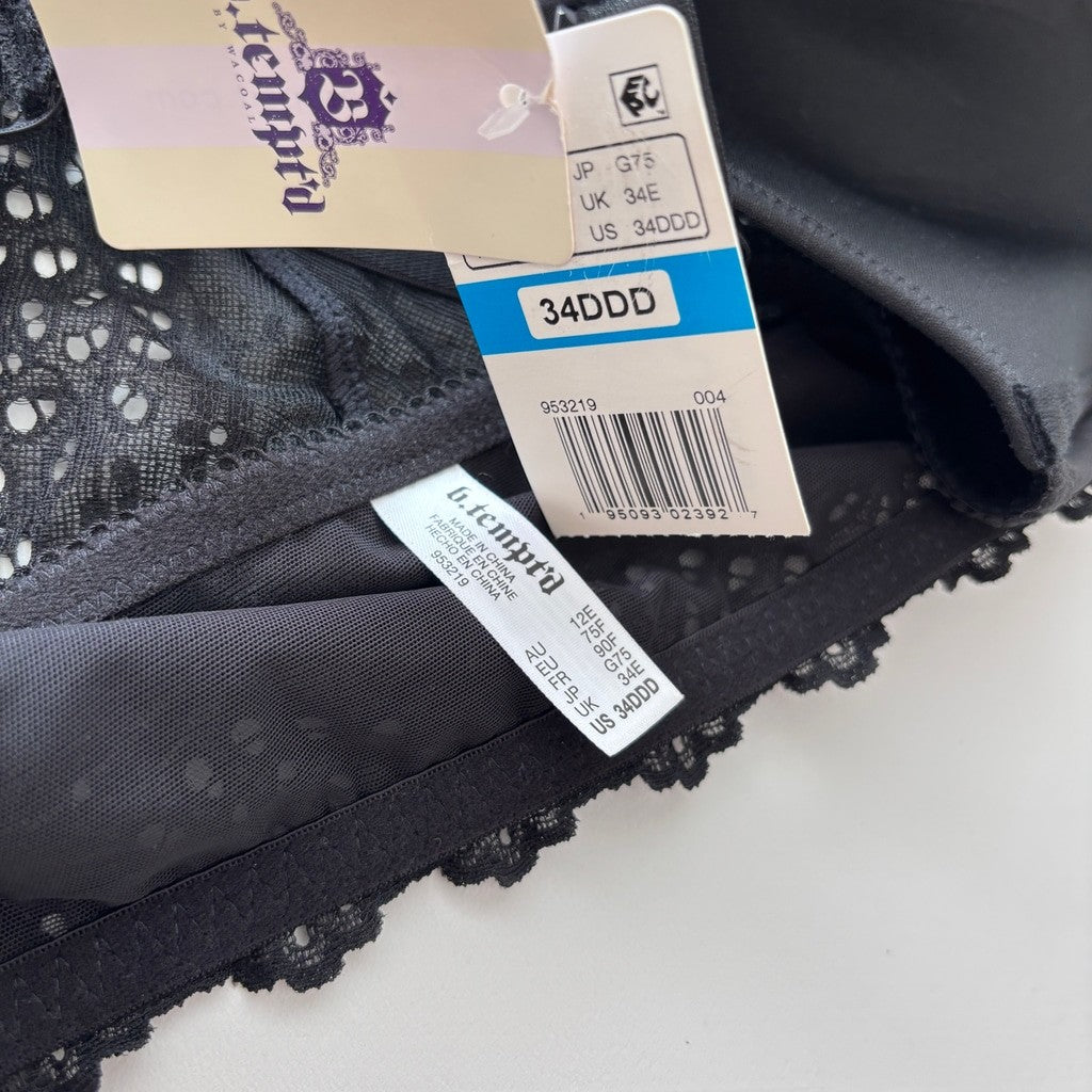 B.tempt'd by Wacoal Women's Black Inspired Eyelet Front Close Bra NWT