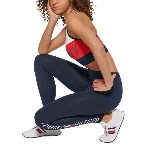 TOMMY HILFIGER SPORT Women's Navy High Rise Logo Leggings NWT