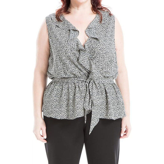 Max Studio Women's Plus Size 3X Black & White Ruffle Wrap Blouse NWT