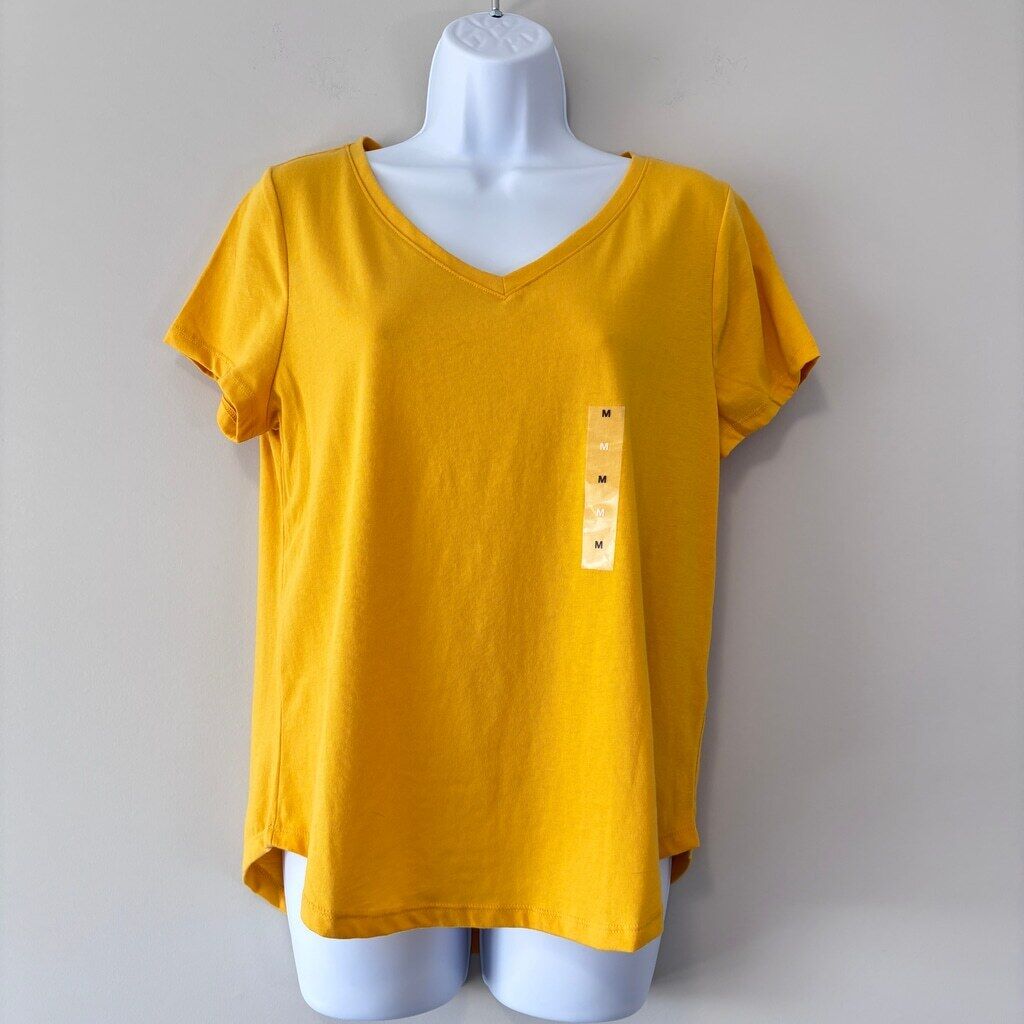 Style & Co Women's Medium Golden Yellow Perfect V-Neck Casual T-Shirt NWT