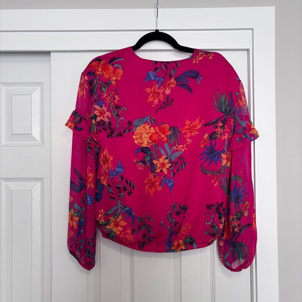 INC International Concepts Women's Pink Lace-Up Ruffle-Sleeve Blouse NWT