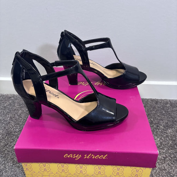 Easy Street Women's 6.5 Black Patent Flash Dress Strappy Heels NIB
