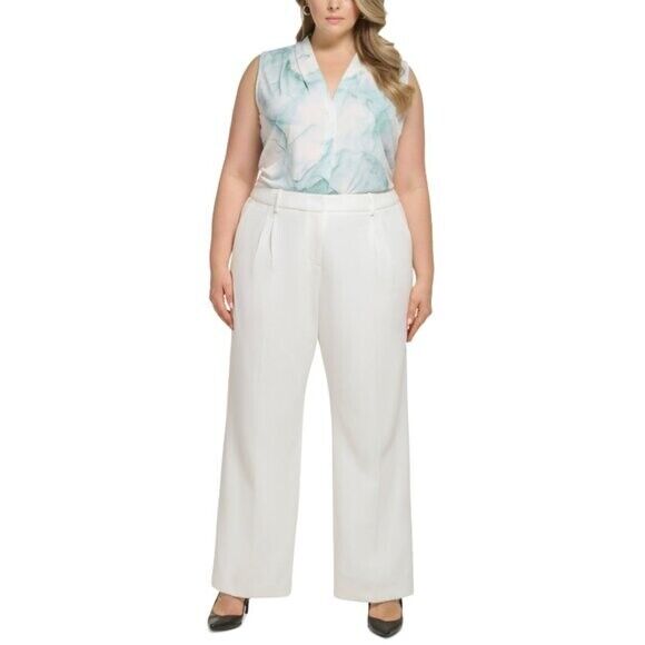 Calvin Klein Women's White High Rise Wide Leg Pants Trousers NWT