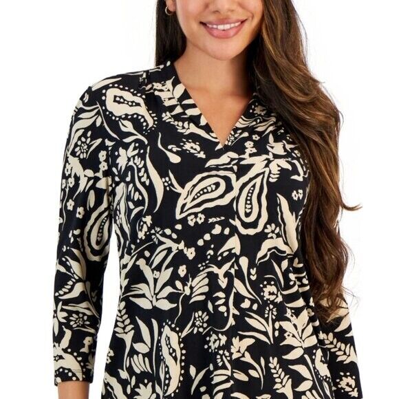 JM COLLECTION Petite Small Garden Wisp 3/4 Sleeve Stretchy Casual Top NWT