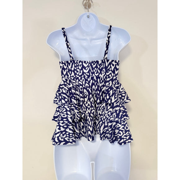 Island Escape Women's Blue & White Printed Tiered Tankini Top NWT