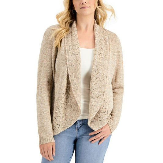 Karen Scott Women's Medium Beige Turbo Shawl-Collar Cardigan NWT
