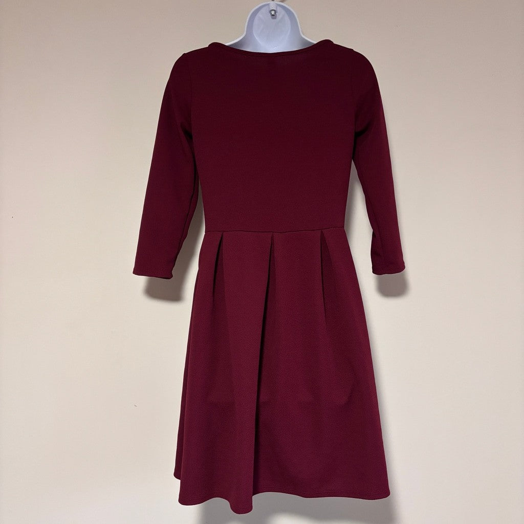 24seven Comfort Apparel Small Burgundy Fit & Flare Pocket Midi Dress NWT
