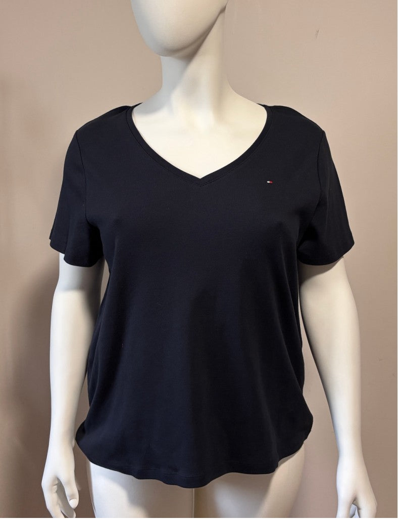 Tommy Hilfiger Plus Size 1X Navy Blue V-Neck Short Sleeve 100% Cotton Tee NWT
