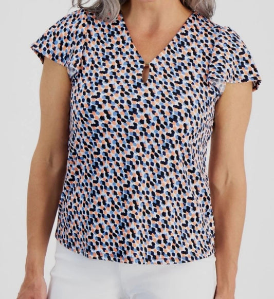 Jones New York Women's Petite Printed Flutter-Sleeve Top NWT
