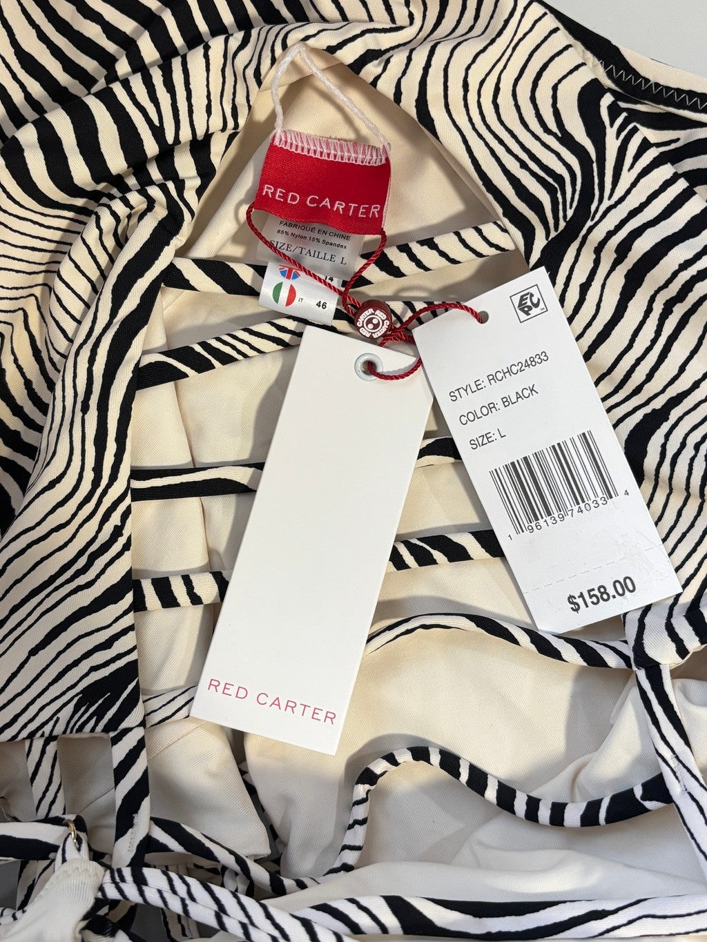 Red Carter Size Large Zebra Print Cutout One Piece Swimsuit Beige & Black NWT