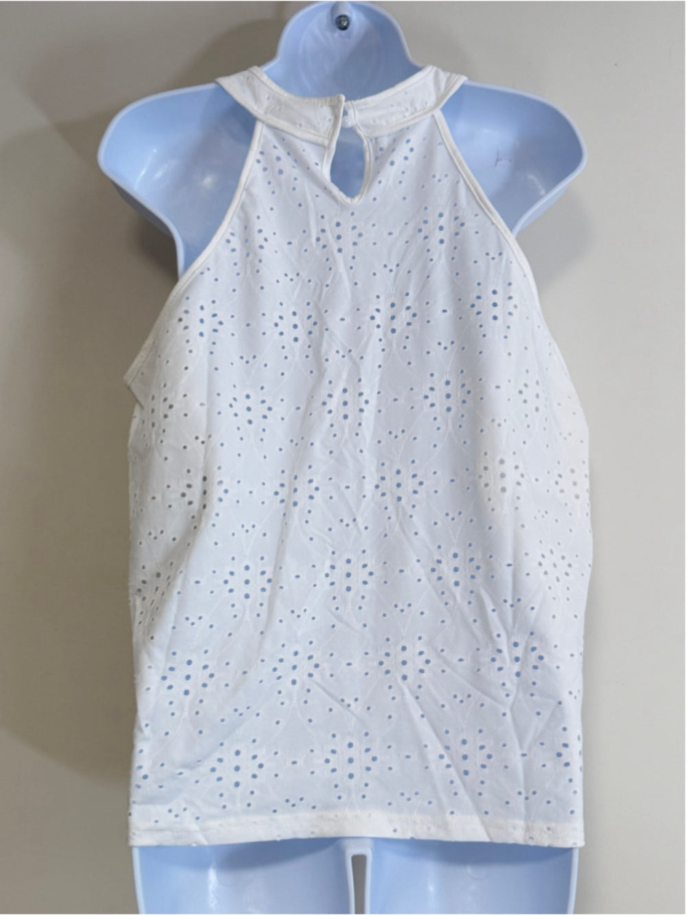 Shein Women's Large White Eyelet Sleeveless Roud-Neck Blouse NWT