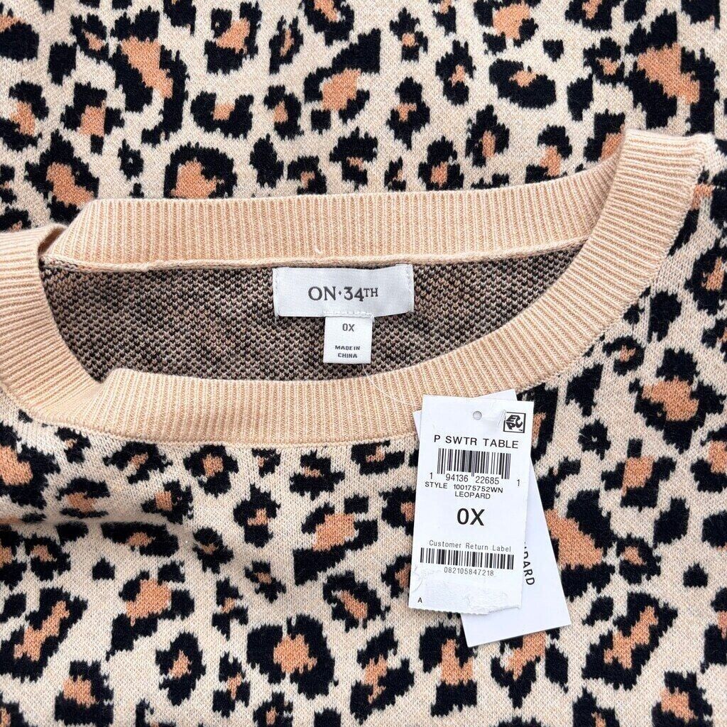 On 34th Women's Plus Size 0X Leopard Print Soft Crewneck Sweater NWT