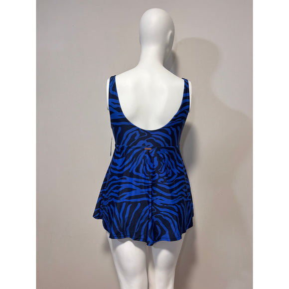 Raisins Curve Plus Size 14W Blue & Black Zebra Print Swimdress One Piece NWT