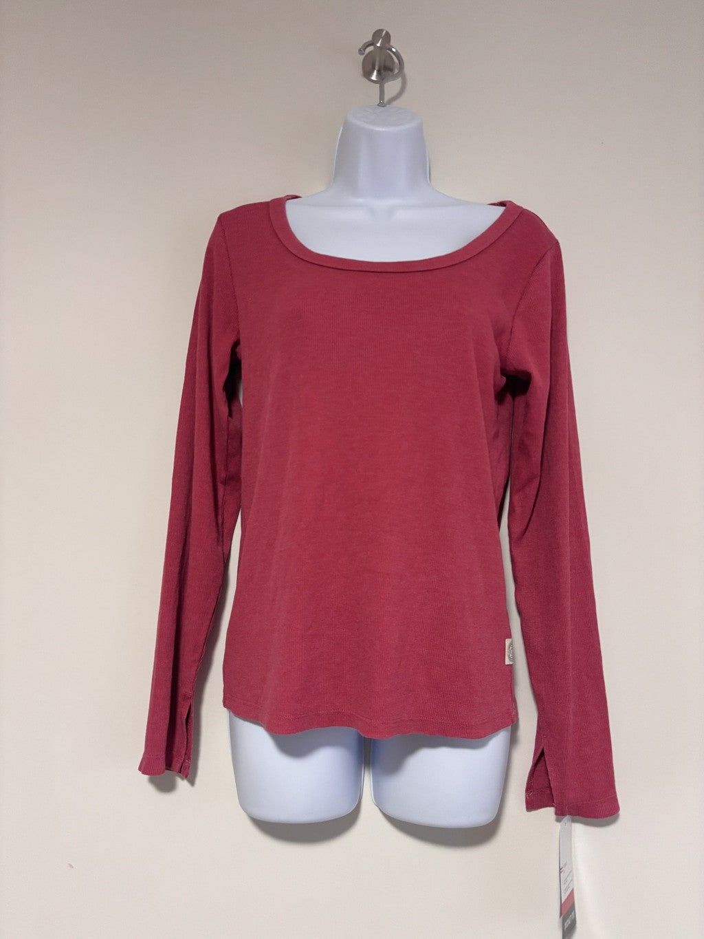 Champion Size Large Red Ribbed Scoop Neck Long Sleeve Tee Top NWT