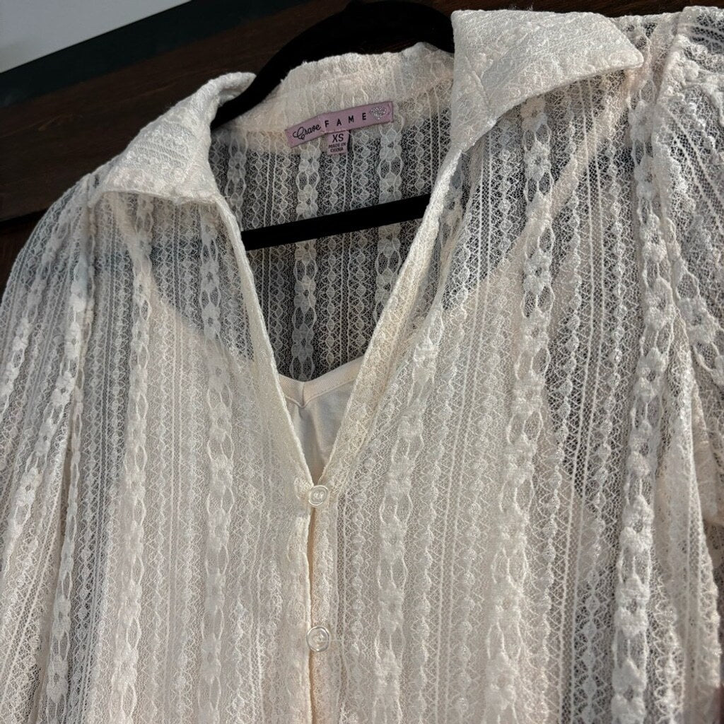 Crave Fame Juniors' XS Ivory Lace Long-Sleeve Layered Shirt NWT