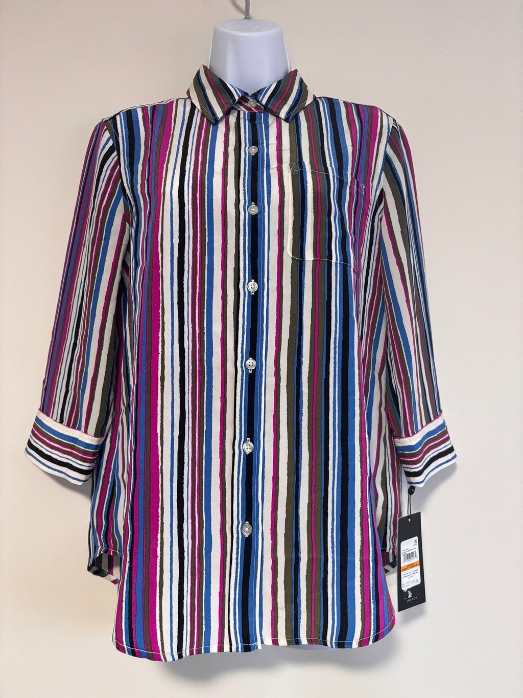 Jones New York Petite Small Multi-Coloured Striped Button-Down Blouse Top NWT