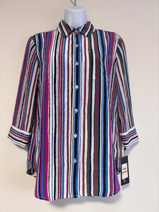 Jones New York Petite Small Multi-Coloured Striped Button-Down Blouse Top NWT