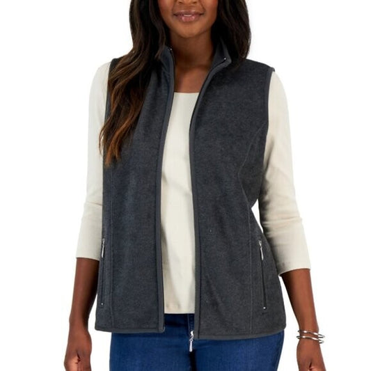 Karen Scott Petite Grey Princess-Seam Zeroproof Zip-Front Vest NWT