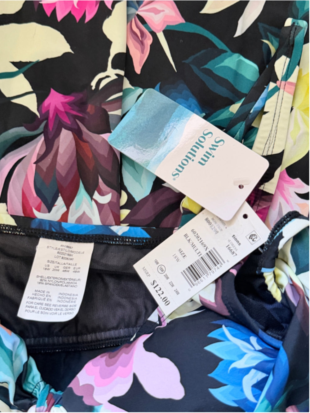 Swim Solutions Plus Size 18W Floral Swimdress One Piece Swimsuit NWT