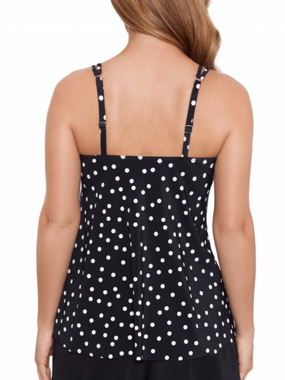 Swim Solutions Women's Size 8 Black White Polka-Dot High-Low Tankini Top NWT