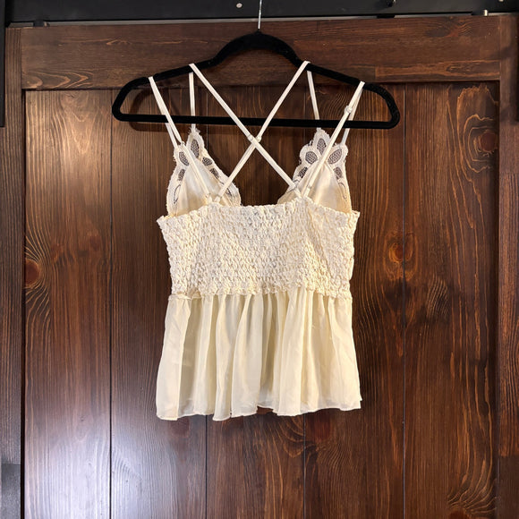 Love Tree Women's Medium Ivory Strappy Lace and Chiffon Crop Top NWOT